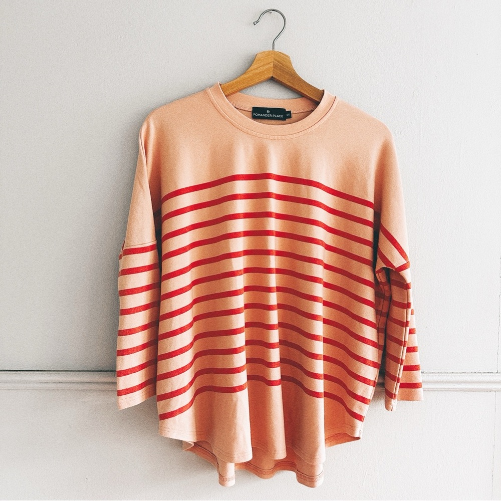 Pomander Place Peach Long-Sleeve Top with Red Stripes